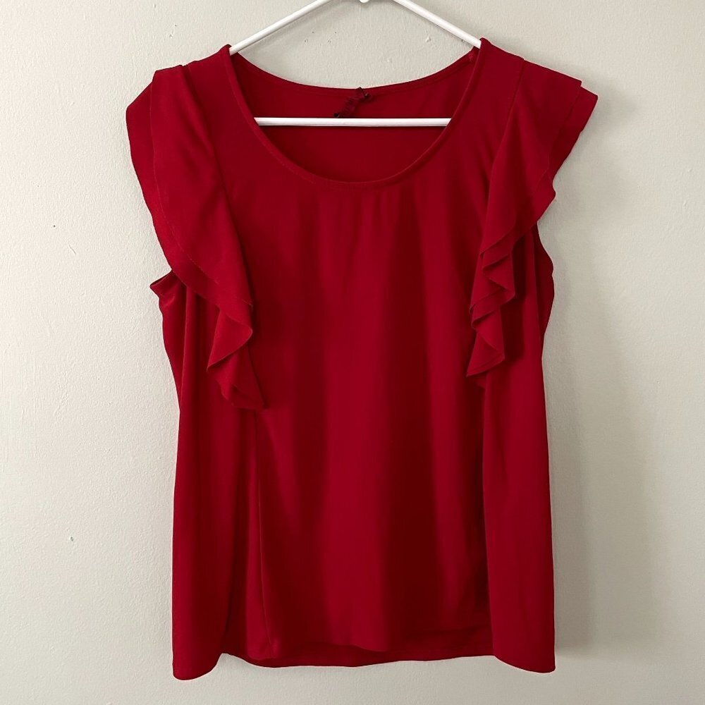 Love Scarlett Ruffle Sleeve Blouse Medium Red Women Ruffled Summer Top
